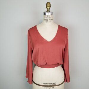 Rusty Red Patrons of Peace * Free People * Silky Open Back Crop Top with Tie * M